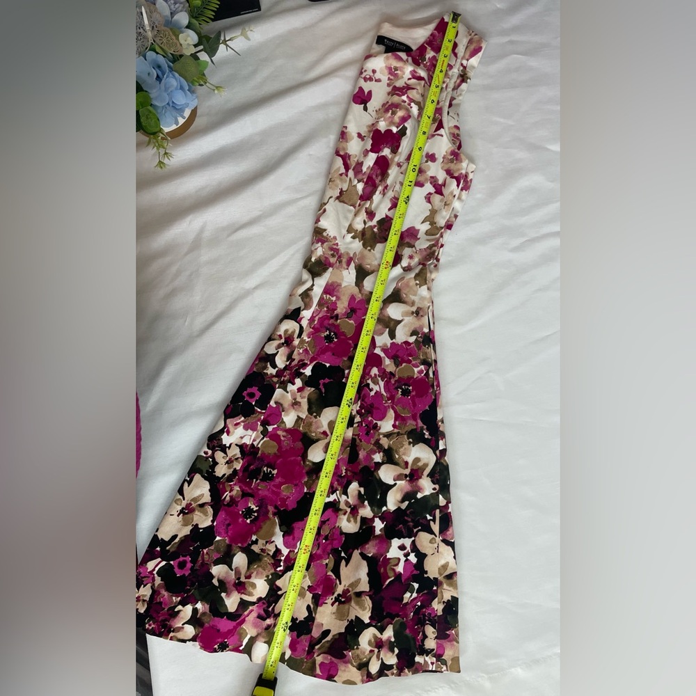 White House Black Market Womens Pink and Cream Floral Midi Dress Size 8 - Picture 12 of 12